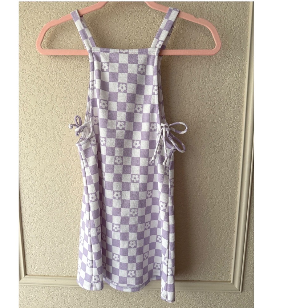 Jenna & Jessie Girls Purple Checkered Floral Overall Dress Size 10 - Picture 2 of 6